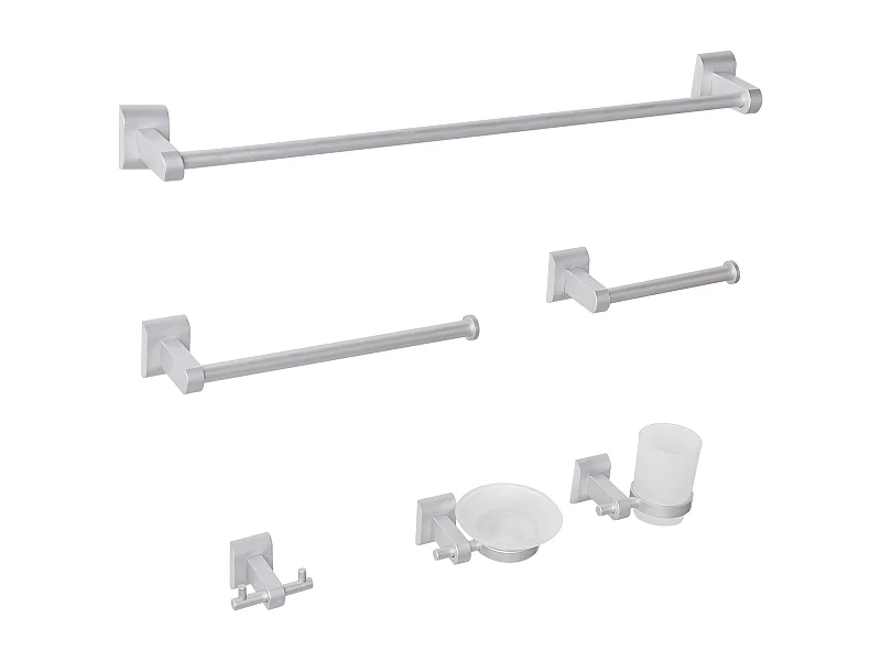 Lot de 6 pièces de quincaillerie pour salle de bain TALARA avec porte-serviettes et crochets Argenté