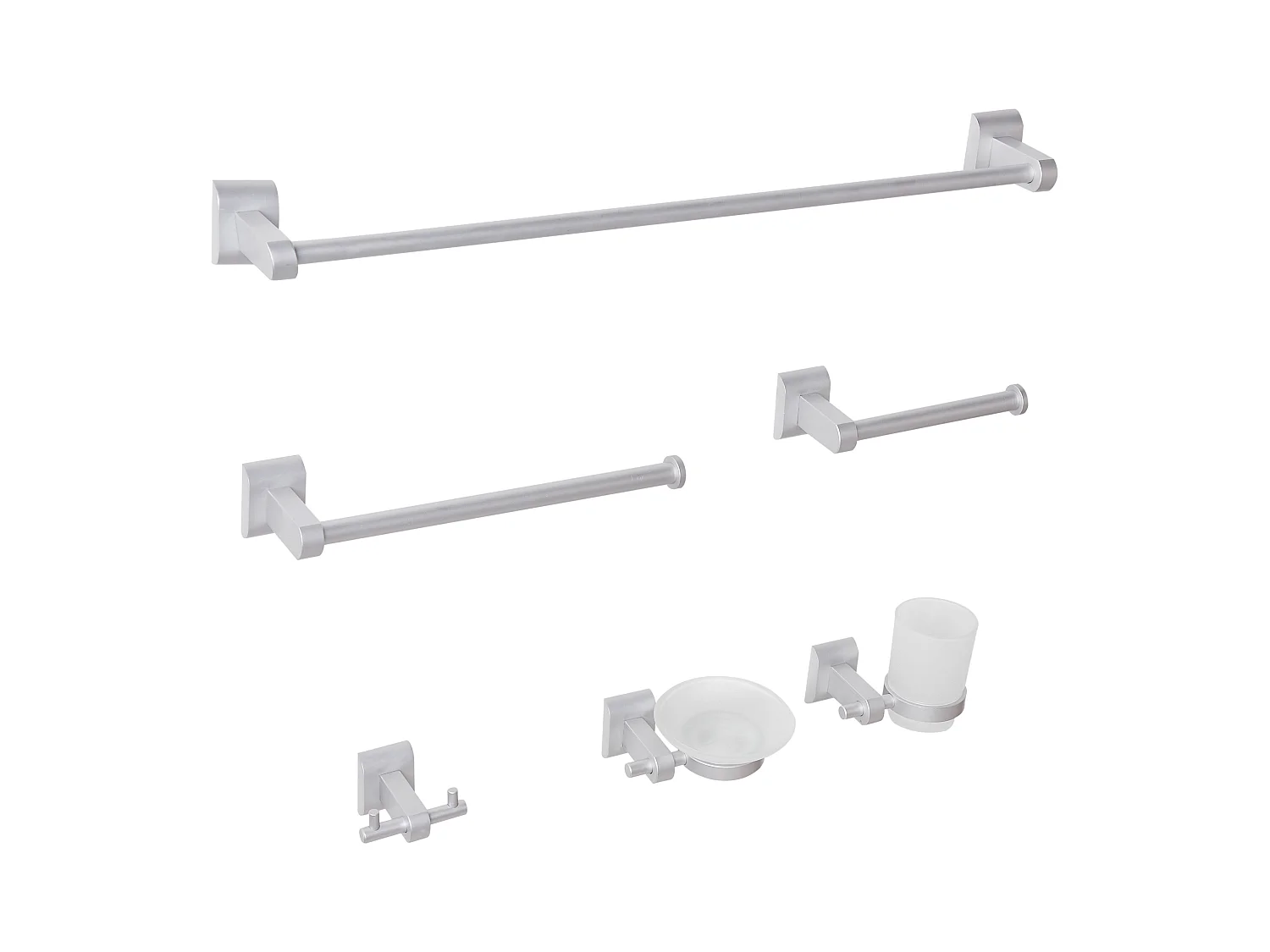 Lot de 6 pièces de quincaillerie pour salle de bain TALARA avec porte-serviettes et crochets Argenté