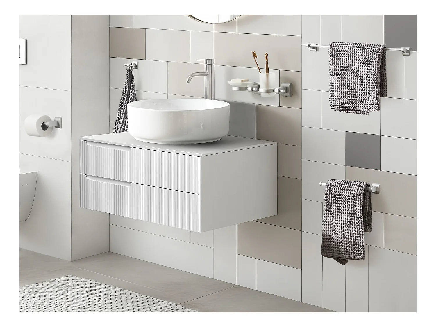 Lot de 6 pièces de quincaillerie pour salle de bain TALARA avec porte-serviettes et crochets Argenté