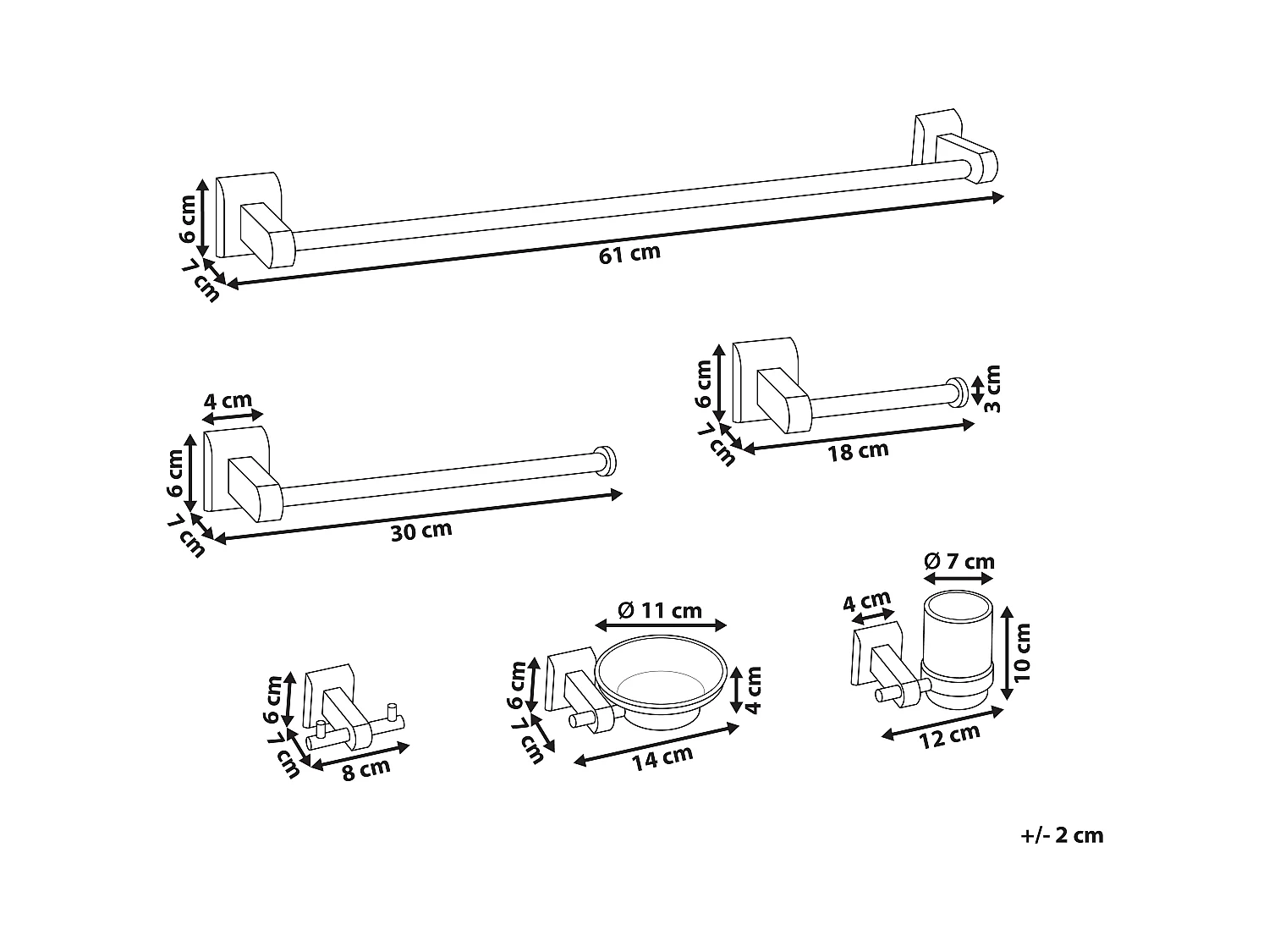 Lot de 6 pièces de quincaillerie pour salle de bain TALARA avec porte-serviettes et crochets Argenté