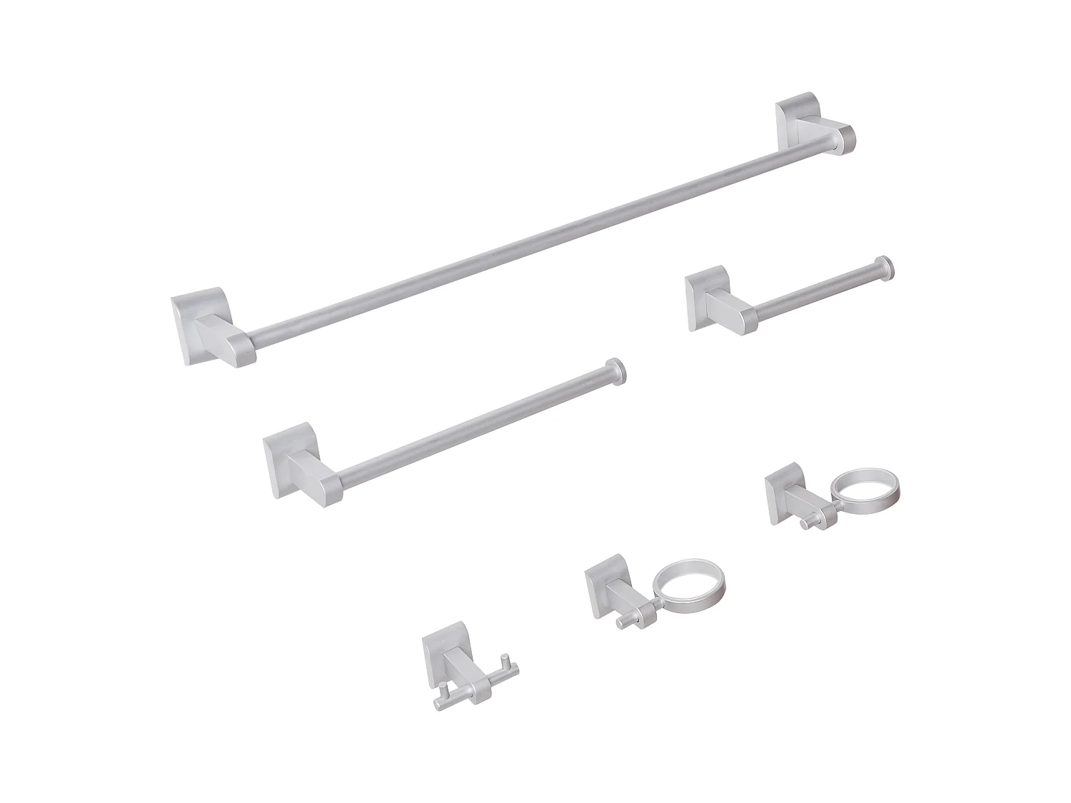 Lot de 6 pièces de quincaillerie pour salle de bain TALARA avec porte-serviettes et crochets Argenté