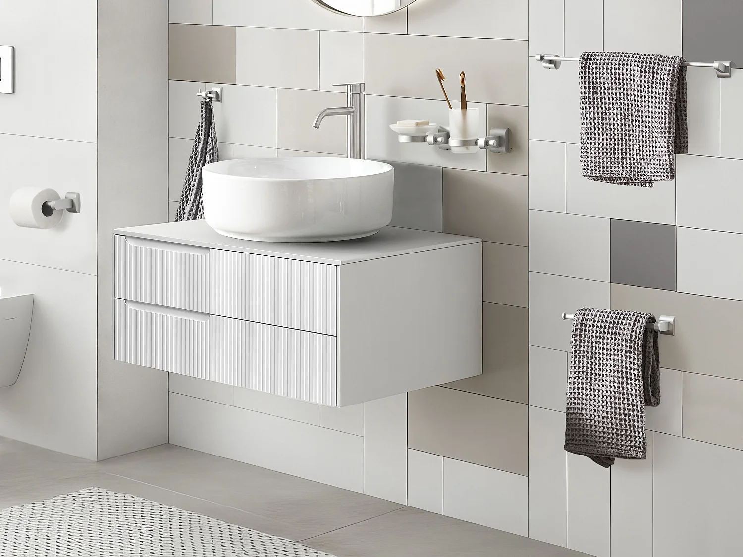 Lot de 6 pièces de quincaillerie pour salle de bain TALARA avec porte-serviettes et crochets Argenté