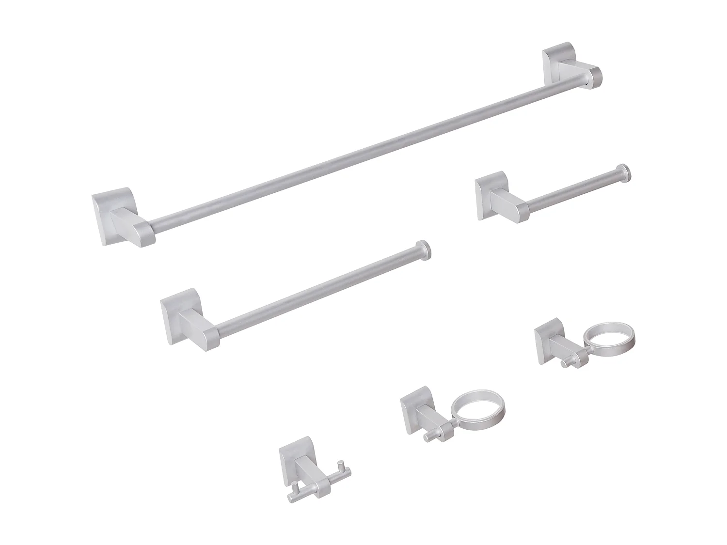 Lot de 6 pièces de quincaillerie pour salle de bain TALARA avec porte-serviettes et crochets Argenté