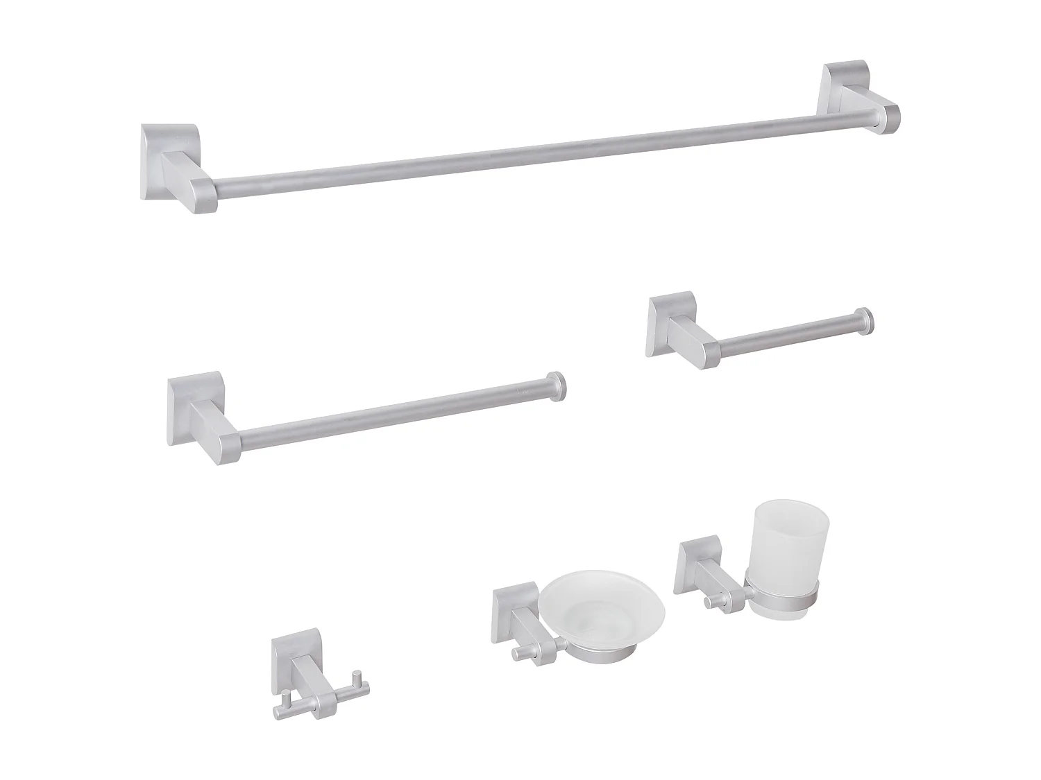 Lot de 6 pièces de quincaillerie pour salle de bain TALARA avec porte-serviettes et crochets Argenté