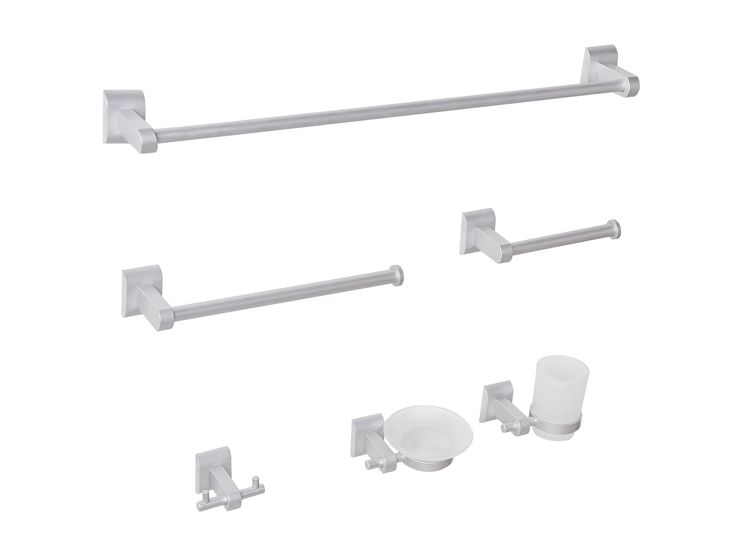 Lot de 6 pièces de quincaillerie pour salle de bain TALARA avec porte-serviettes et crochets Argenté