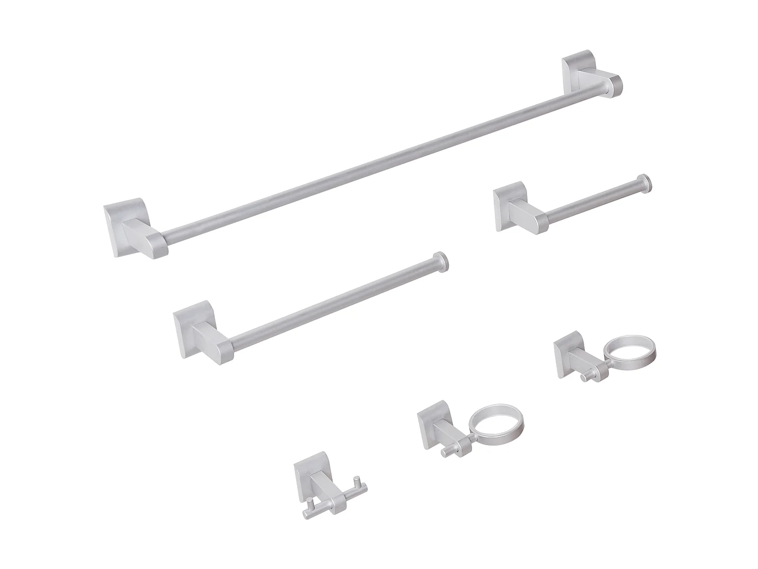 Lot de 6 pièces de quincaillerie pour salle de bain TALARA avec porte-serviettes et crochets Argenté
