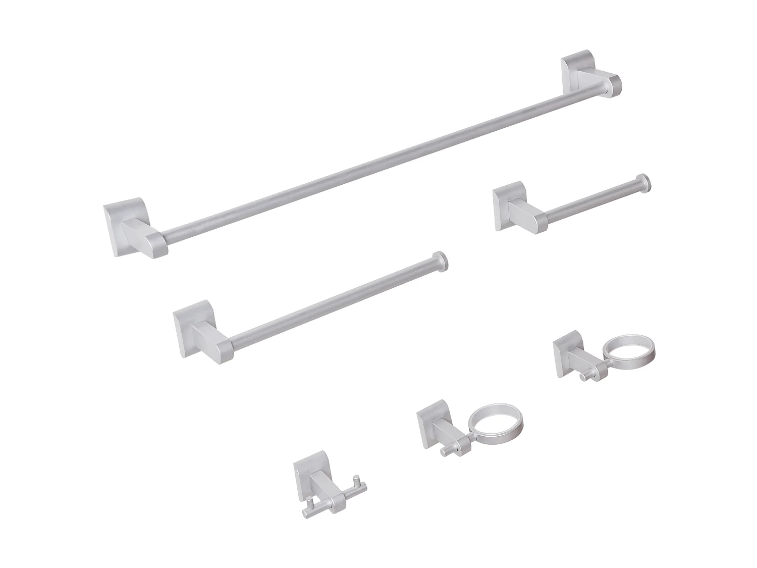 Lot de 6 pièces de quincaillerie pour salle de bain TALARA avec porte-serviettes et crochets Argenté