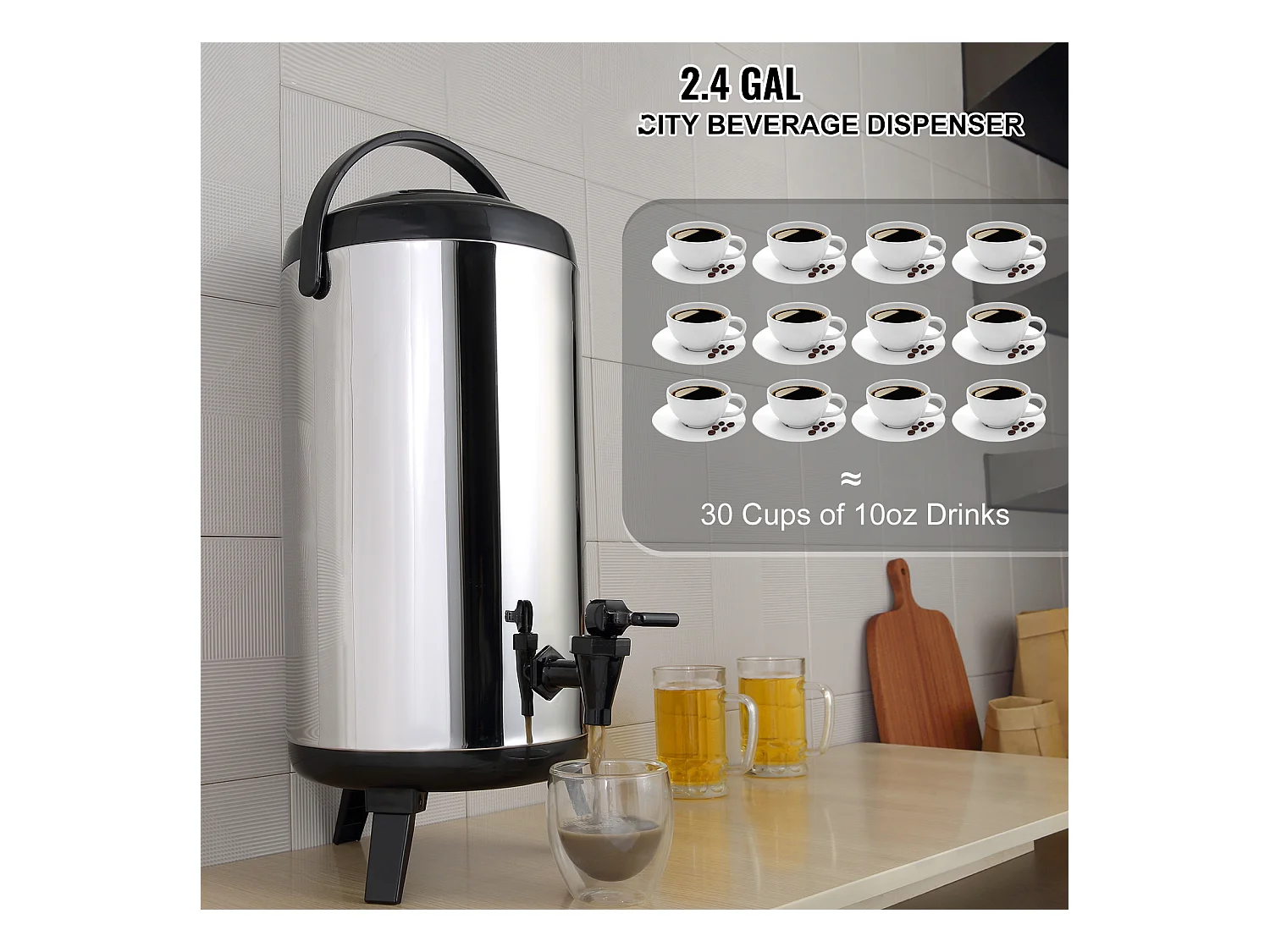 Getränkespender SucceBuy Isoliert SucceBuy 9.2L aus Edelstahl mit Hahn, Lebensmittelqualität für Restaurants