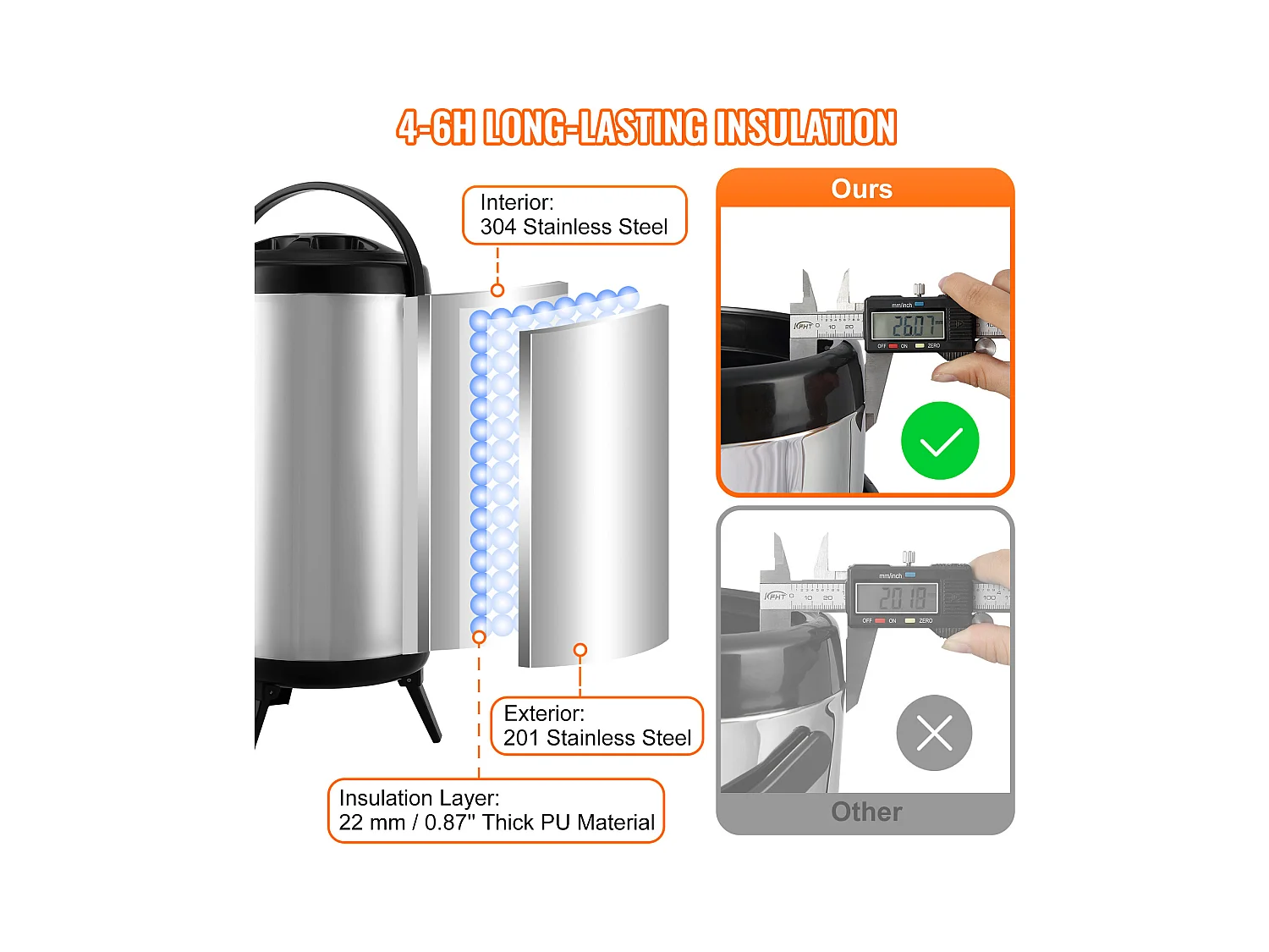 Getränkespender SucceBuy Isoliert SucceBuy 9.2L aus Edelstahl mit Hahn, Lebensmittelqualität für Restaurants