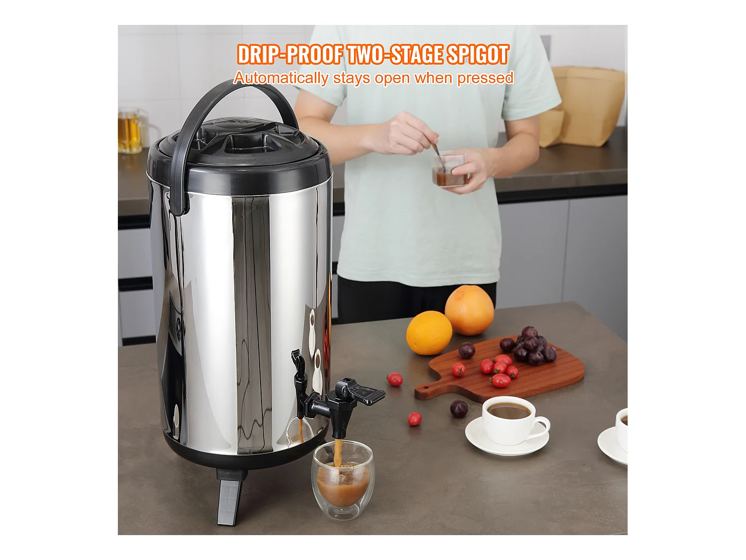 Getränkespender SucceBuy Isoliert SucceBuy 9.2L aus Edelstahl mit Hahn, Lebensmittelqualität für Restaurants