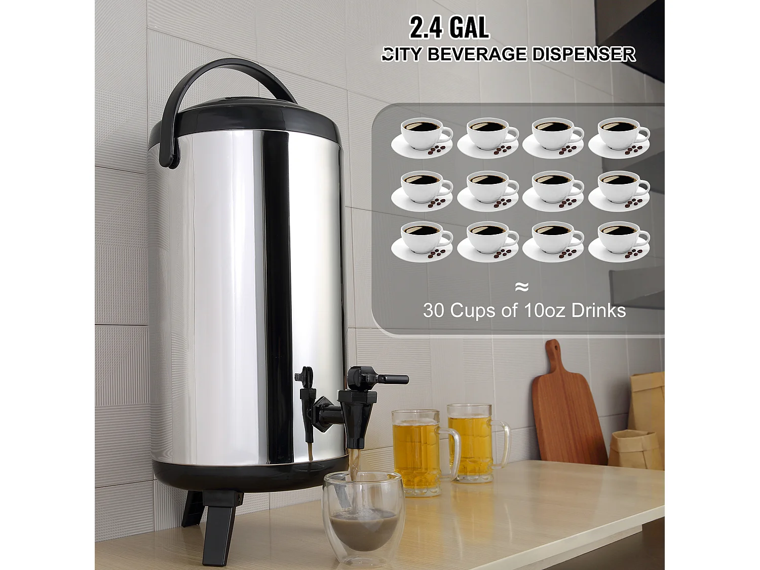 Dispensador SucceBuy de Bebidas Isotérmico SucceBuy 9.2L de Acero Inoxidable con Grifo, Calidad Alimentaria para Restaurantes