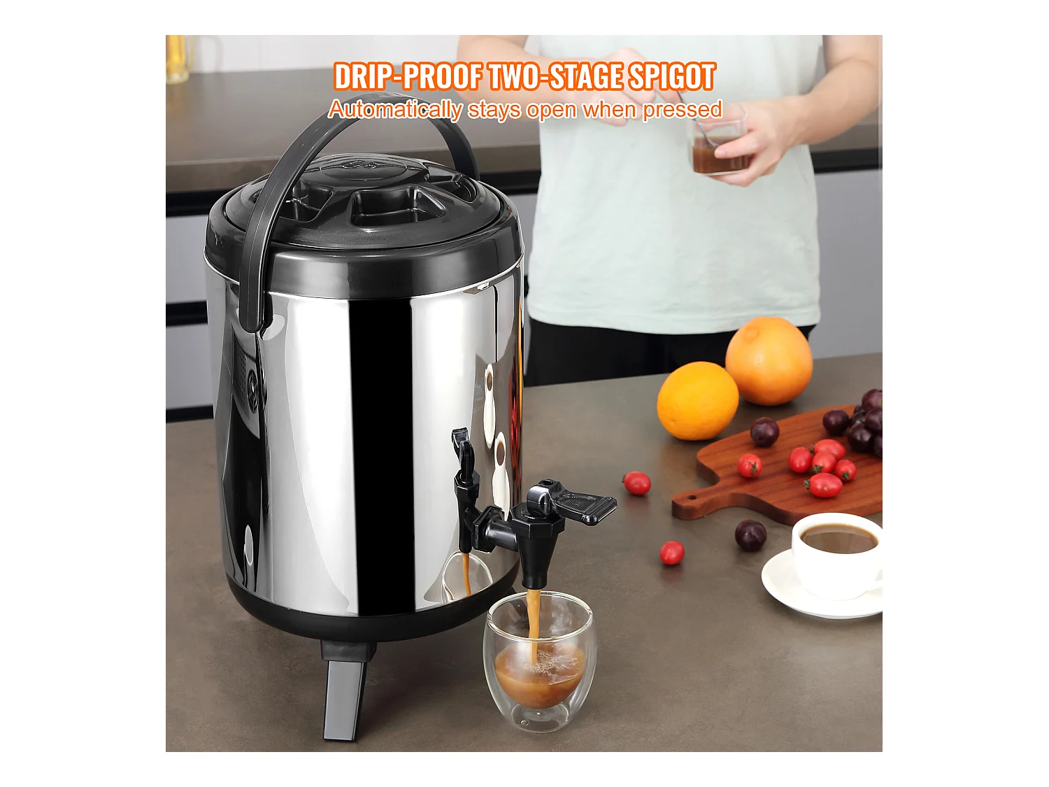 Distributeur SucceBuy de Boissons Chaudes et Froides Isolé 6L en Acier Inoxydable avec Robinet, Qualité Alimentaire pour Restaurants