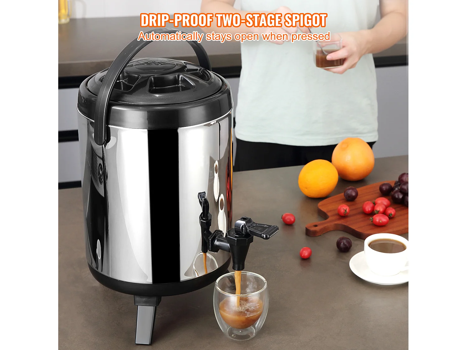 Distributeur SucceBuy de Boissons Chaudes et Froides Isolé 6L en Acier Inoxydable avec Robinet, Qualité Alimentaire pour Restaurants