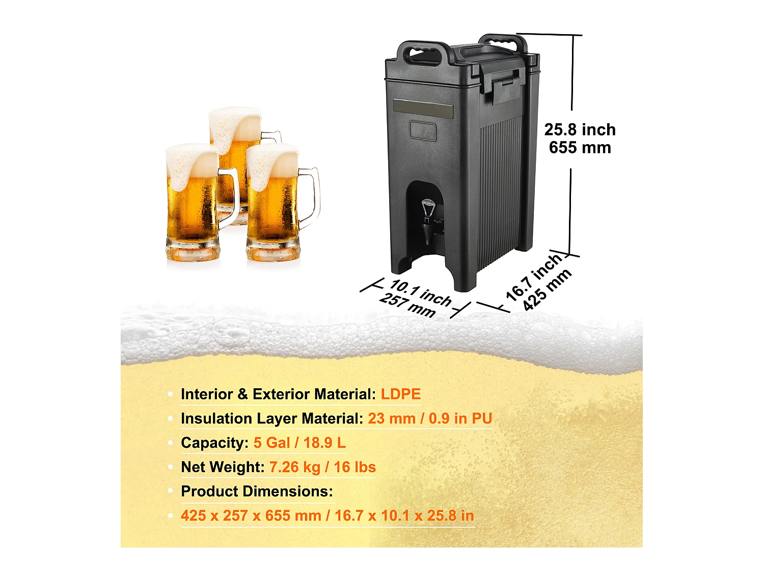 Distributeur SucceBuy de Boissons Isotherme de 19 L LDPE de Qualité Alimentaire, pour Restaurant et Magasin