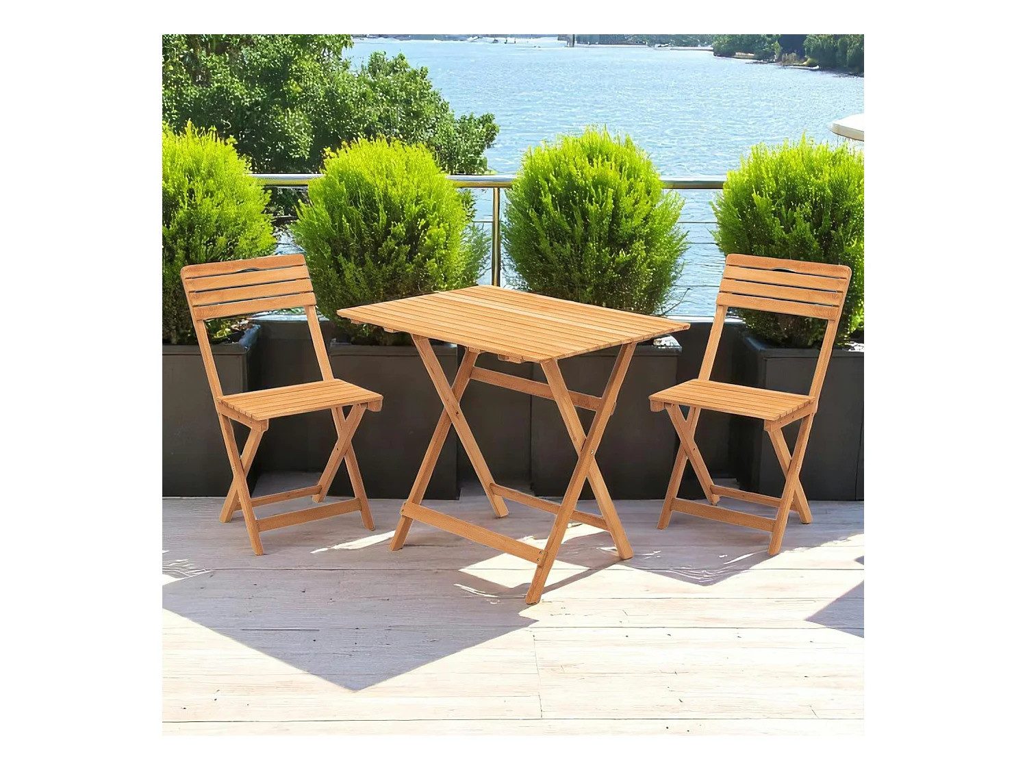 Salon de jardin 2 places - pliant, bois (3 pièces) SORA