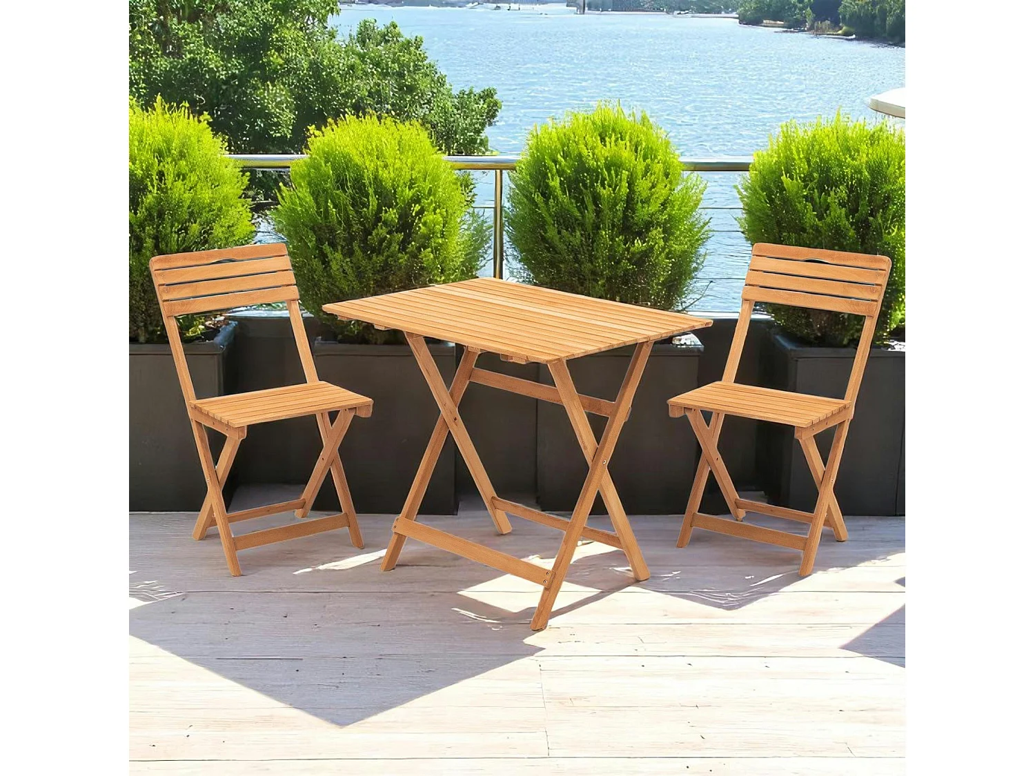 Salon de jardin 2 places - pliant, bois (3 pièces) SORA