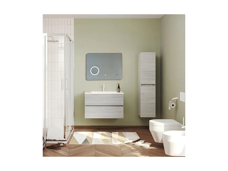 Miroir LED "Zamas" avec loupe et horloge tactile numérique cm 80x60h