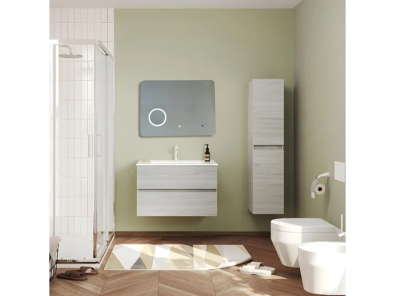 Lustro LED "Zamas" z lupą i cyfrowym zegarem dotykowym cm 80x60h