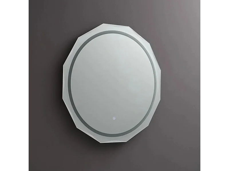 Specchio a led rotondo "Horizonte" con bordo sfaccettato e illuminato cm 75x75h