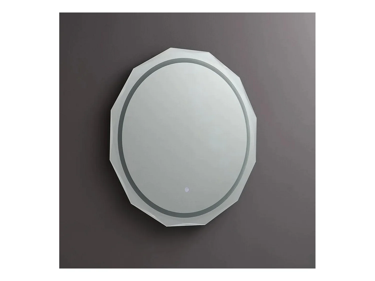Miroir rond à LED "Horizonte" avec bord à facettes et éclairé cm 75x75h