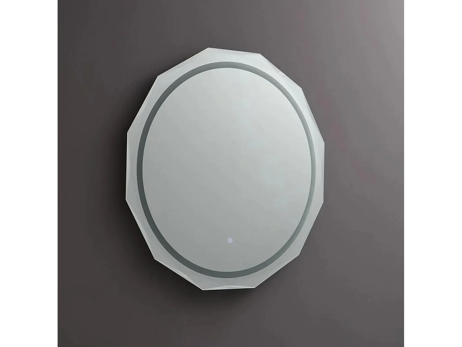 Runder LED-Spiegel "Horizonte" mit facettiertem Rand und Beleuchtung cm 75x75h