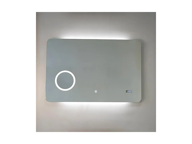 "Zamas" LED-spiegel met vergrootglas en digitale touchklok cm 100x70h