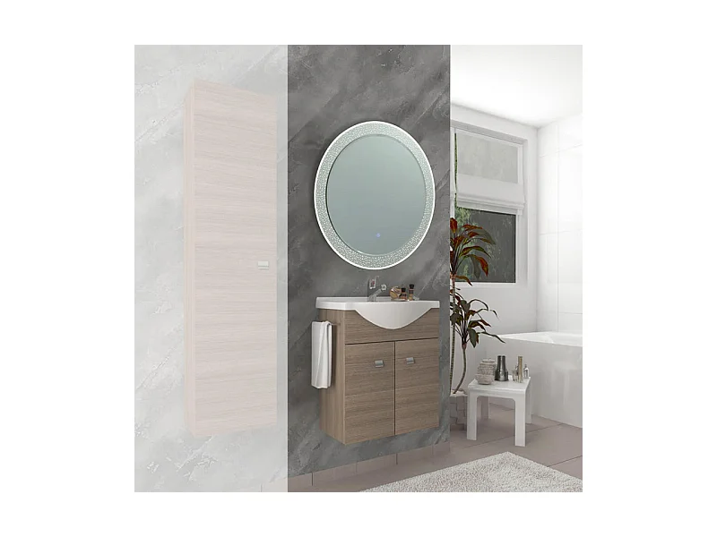 Specchio rotondo con cornice decorata a led "Riflessi" in alluminio cm 80x80