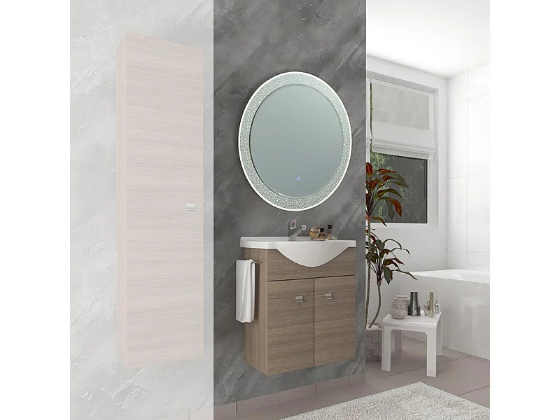 Specchio rotondo con cornice decorata a led "Riflessi" in alluminio cm 80x80