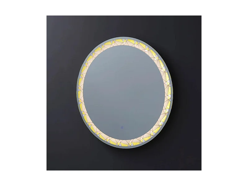 Specchio a led da parete rotondo "Mosaic" touch con inserti satinati e colorati cm 80x80h
