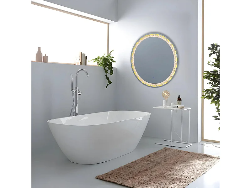 Rundes Touch-LED-Wanddisplay „Mosaik“ mit satiniertem und farbigem Einsatz, 80 x 80 cm