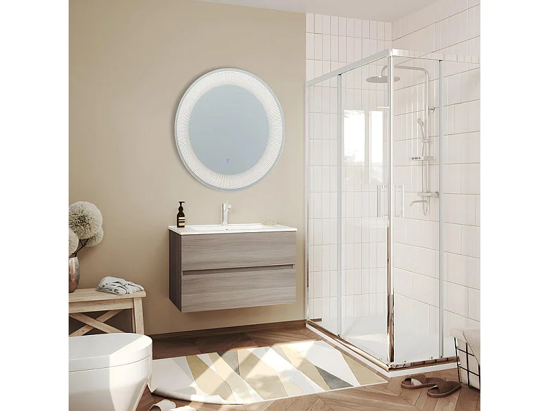 Espejo redondo con marco iluminado por LED "Eclisse" en aluminio cm 60x60