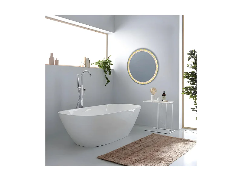 Miroir mural rond à LED "Mosaic" touch avec inserts satinés et colorés cm 60x60h