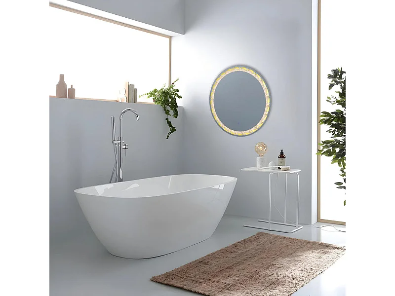 Lustro ścienne okrągłe LED "Mosaic" touch z satynowymi i kolorowymi wstawkami cm 60x60h