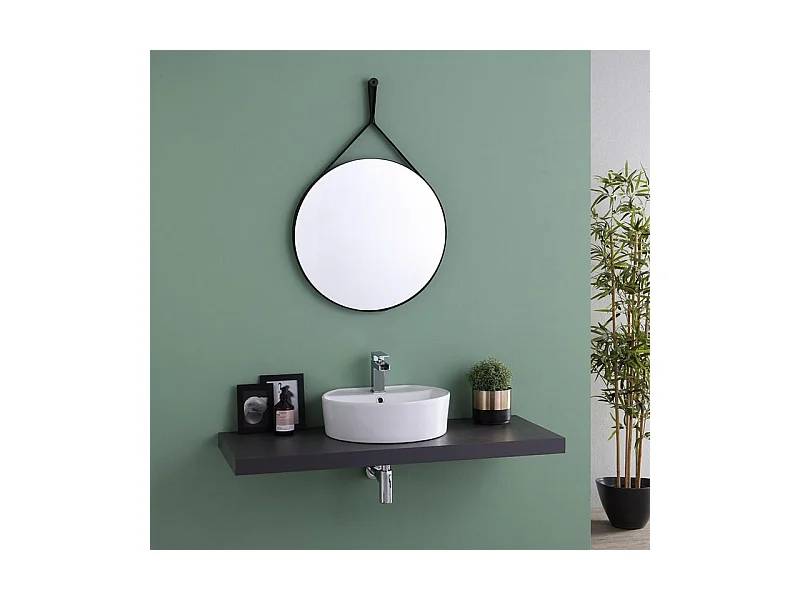 Specchio rotondo da bagno "Hillsboro" cornice con laccio in pelle nera cm 60x90