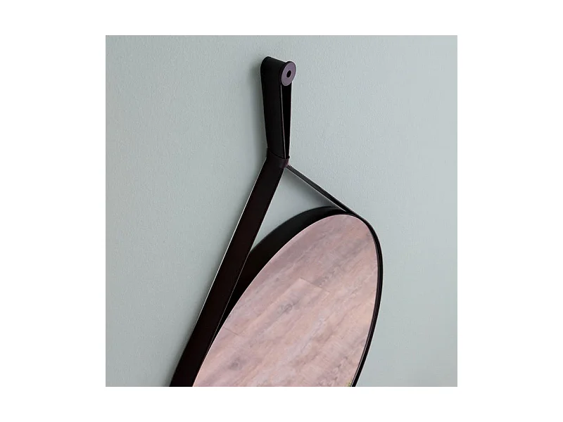 Specchio rotondo da bagno "Hillsboro" cornice con laccio in pelle nera cm 60x90