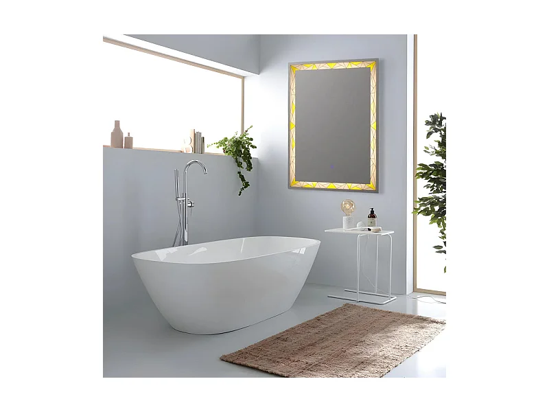 Miroir mural rectangulaire tactile LED "Mosaic" avec inserts satinés et colorés cm 60x80h