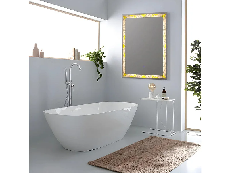 Lustro ścienne prostokątne "Mosaic" touch LED z satynowymi i kolorowymi wstawkami cm 60x80h