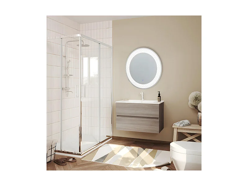 Miroir rond avec cadre éclairé par LED "Aura" en aluminium cm 70x70