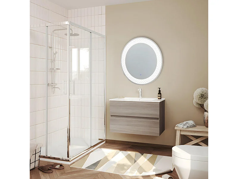 Specchio rotondo con cornice illuminata a led "Aura" in alluminio cm 70x70