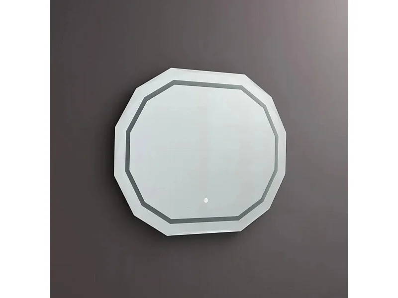 Espejo LED alargado "Horizonte" con borde facetado e iluminado cm 90x70h