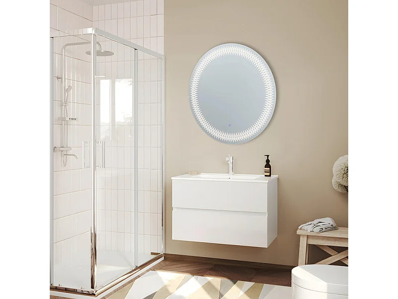 Lustro okrągłe z ramą zdobioną diodami LED "Illusion" w aluminium cm 80x80