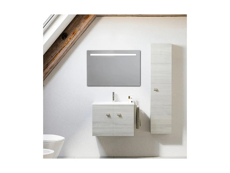 Miroir rectangulaire avec bande LED profilés "Valderico" en imitation aluminium cm 90x60h
