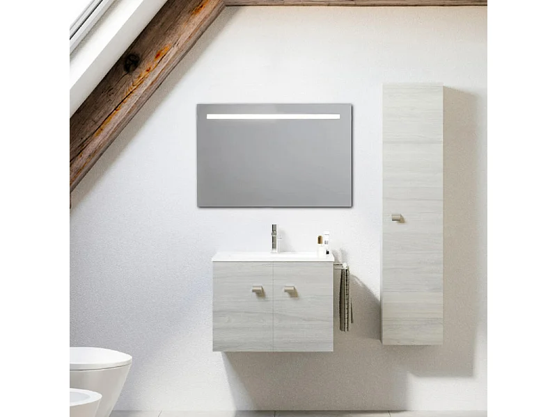 Lustro prostokątne z pasmem LED "Valderico" profile imitujące aluminium cm 90x60h