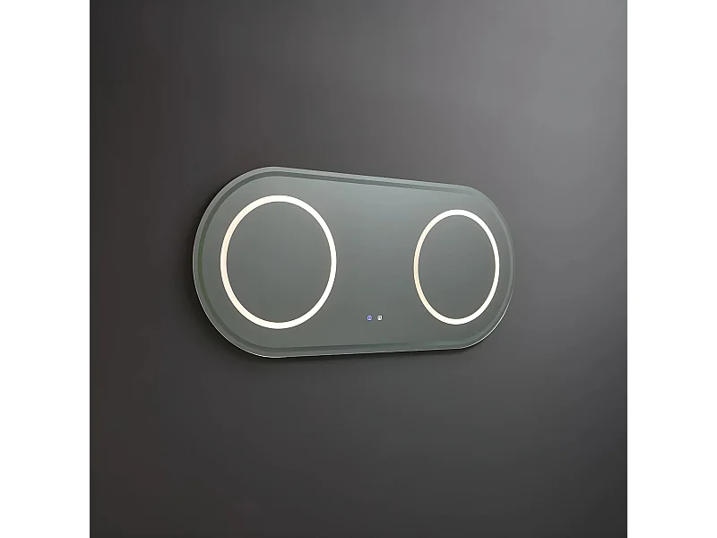Specchio a led da bagno ovale "Luce" a doppia postazione in alluminio cm 180x80h
