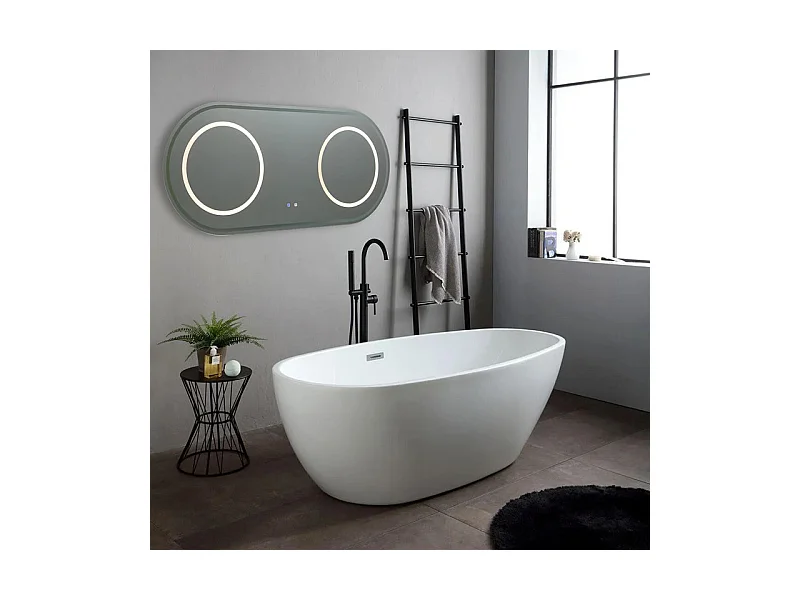 Miroir de salle de bain ovale à LED double station « Luce » en aluminium cm 180x80h