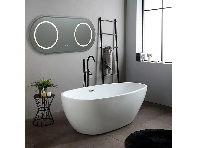 Espejo de baño ovalado de aluminio con dos luces LED "Luce", 180 x 80 cm.