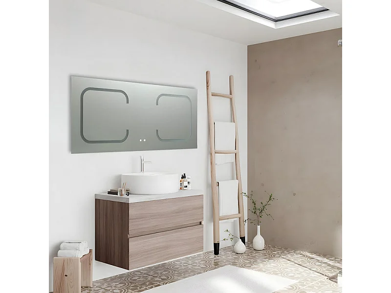 "Luce" rechteckiger Badezimmerspiegel mit LED-Beleuchtung und zwei Stationen aus Aluminium, 180 x 80 cm