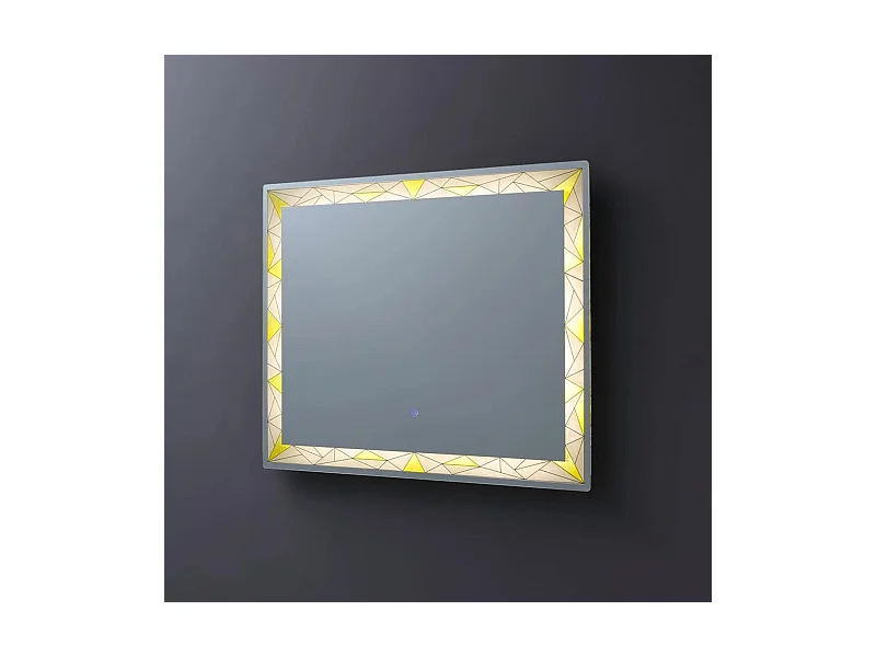 Miroir mural rectangulaire tactile LED "Mosaic" avec inserts satinés et colorés cm 90x70h
