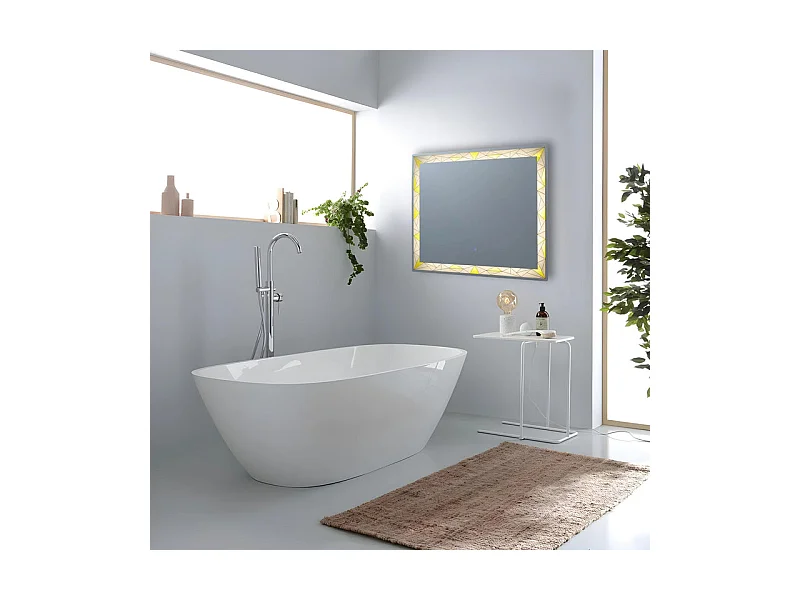 Miroir mural rectangulaire tactile LED "Mosaic" avec inserts satinés et colorés cm 90x70h