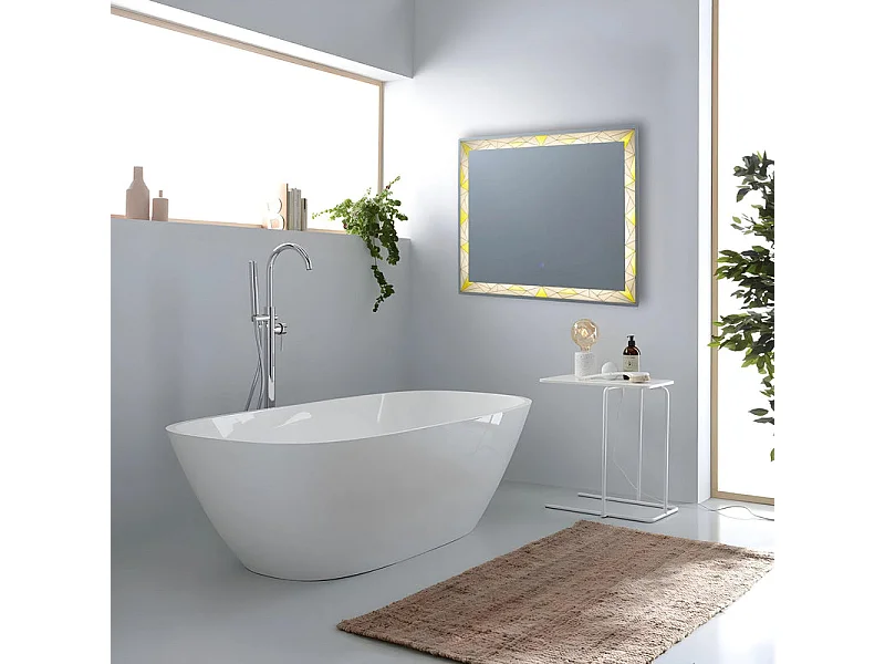 Lustro ścienne prostokątne "Mosaic" touch LED z satynowymi i kolorowymi wstawkami cm 90x70h